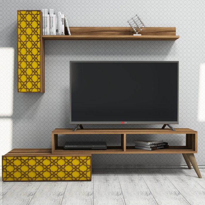 Hanah Home Mueble para la televisión Planet - Nogal, Amarillo